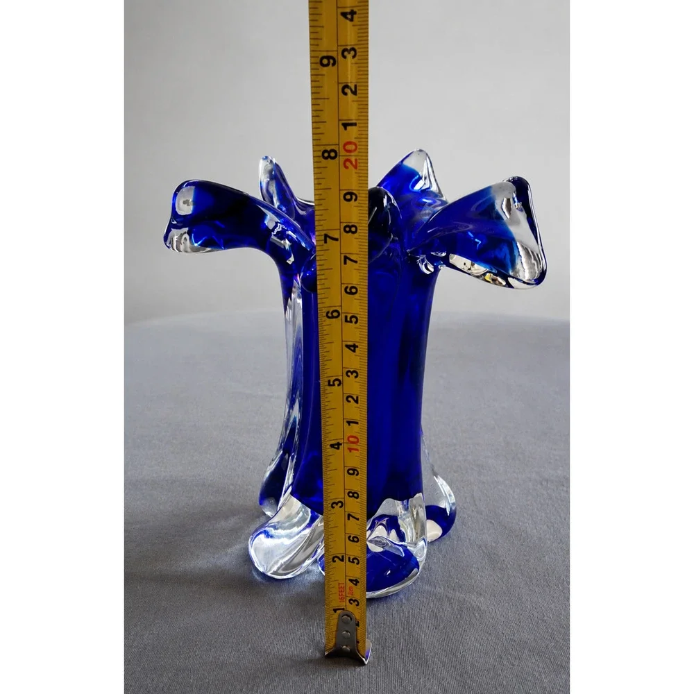 Vintage Czech Chřibská Josef Hospodka Style Cobalt Blue Art Glass Ruffled Vase